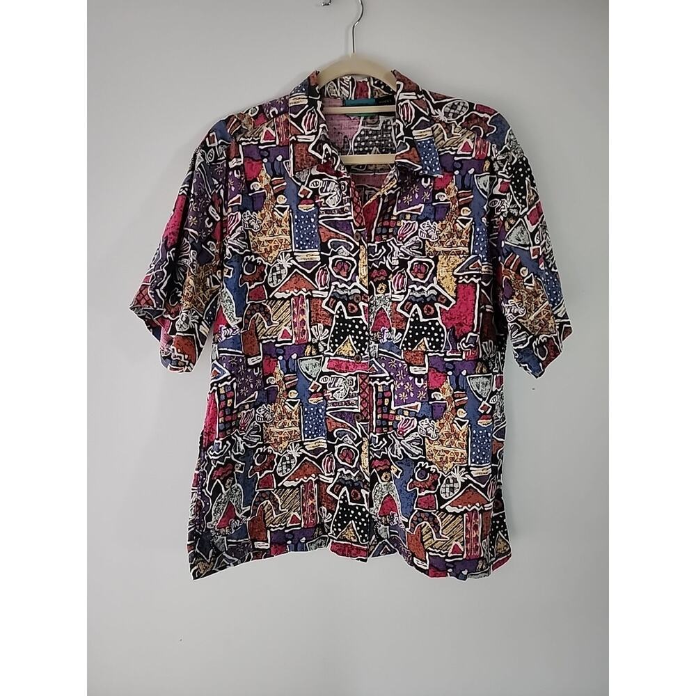 90s Vintage Patagonia Aztec Tribal Button Up Shirt Women's M Cotton Palm Label